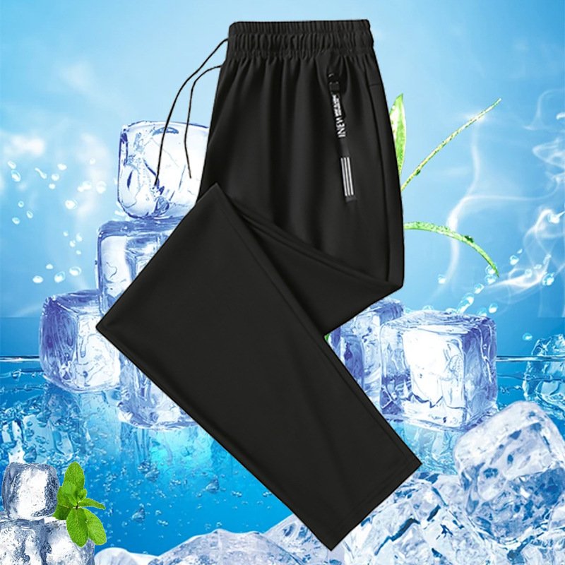 Quick-dry ice silk pants for men, summer thin breathable high-stretch jogger pants, loose plus-size casual sports pants trendy